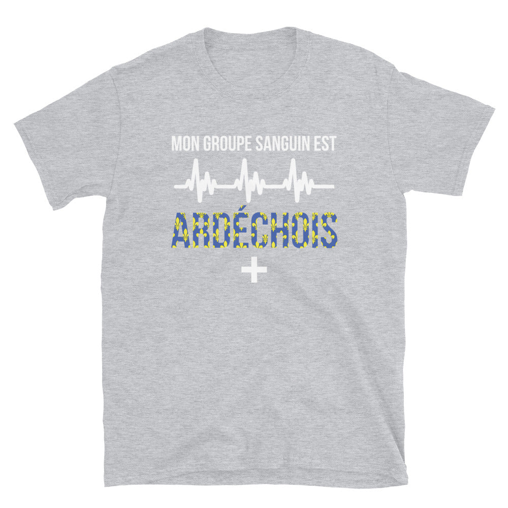 T-shirt Ardéchois gris foncé chiné dos - Groupe sanguin humoristique
