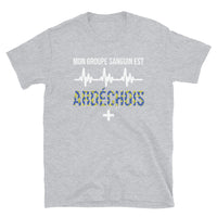 Thumbnail for T-shirt Ardéchois gris foncé chiné dos - Groupe sanguin humoristique