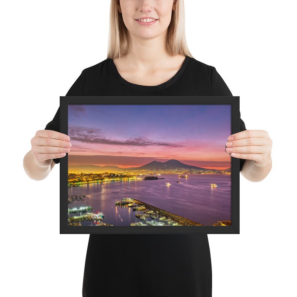 Poster Naples coucher de soleil sur le Vésuve - photographie mat