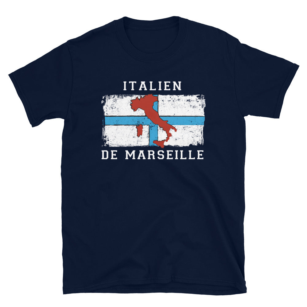 T-shirt Marseille noir dos - Italien de Marseille, drapeau et carte