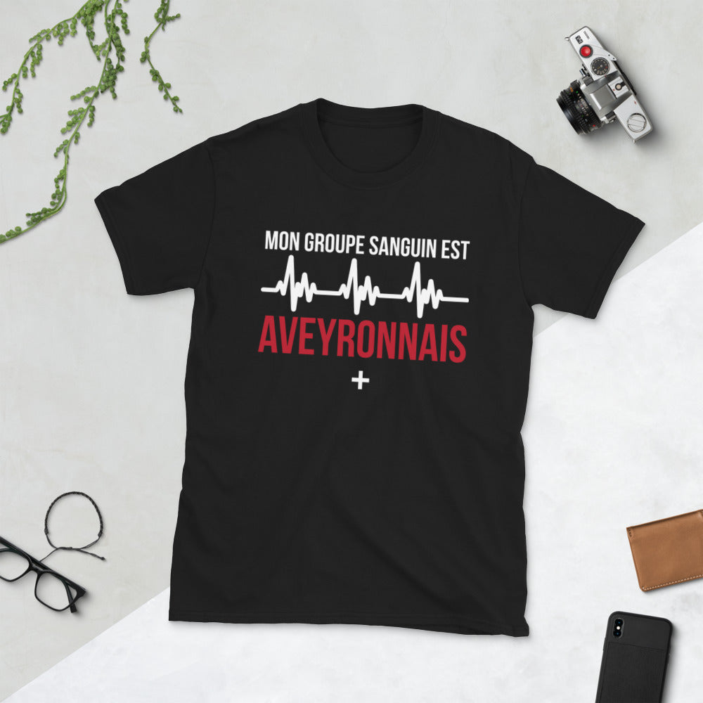 T-shirt Aveyron noir dos - Mon groupe sanguin est Aveyronnais plus