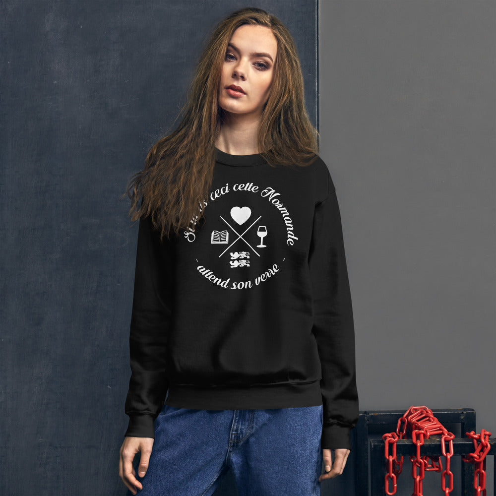Sweatshirt Normande bleu indigo - Attente humoristique du verre