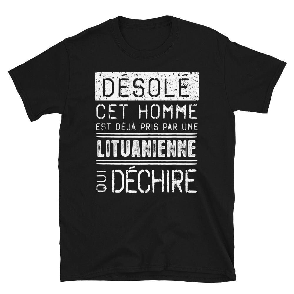 T-shirt Lituanien noir - Désolé, il est pris par une fille