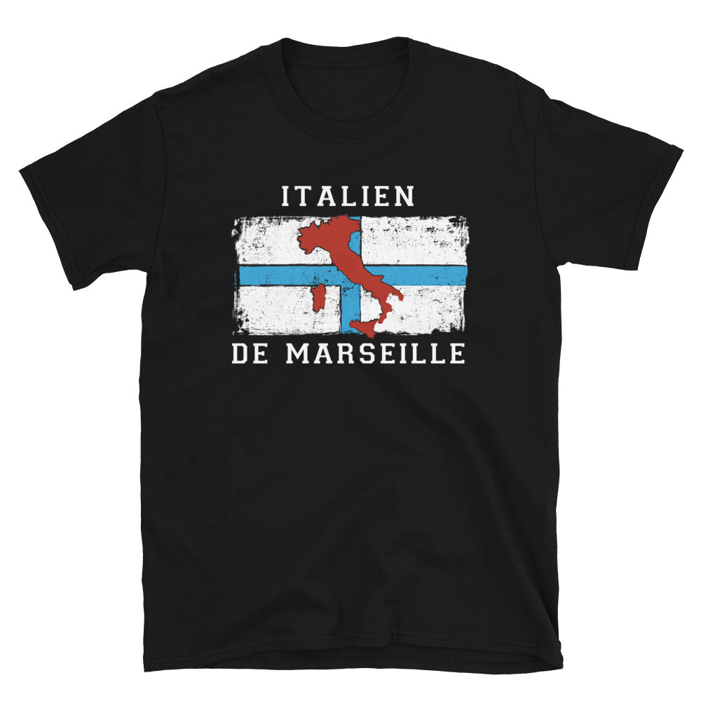 T-shirt Marseille noir - Italien de Marseille, drapeau et carte