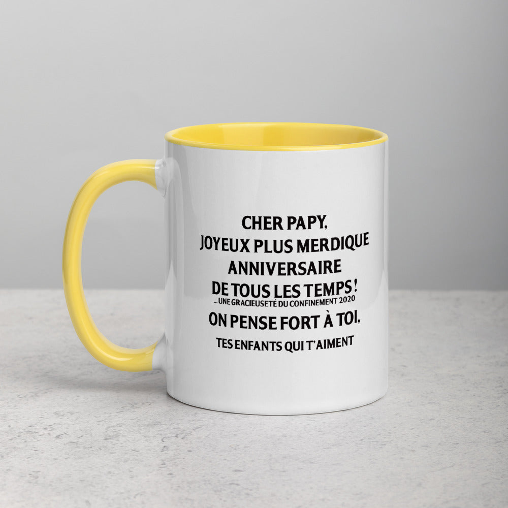 Mug anniversaire noir dos - Papy Joyeux plus merdique