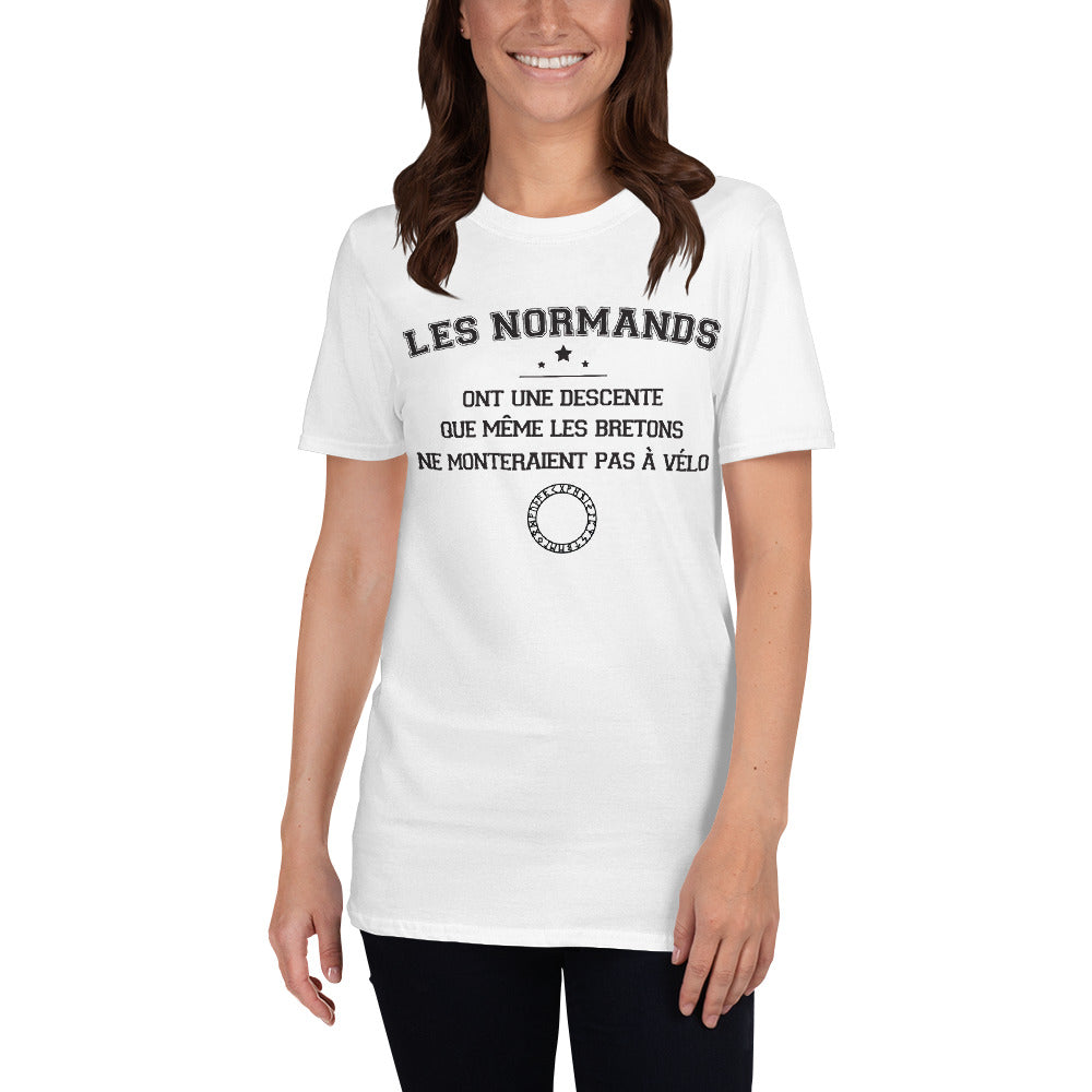 T-shirt Normands descente blanc face - texte humoristique sur les Normands