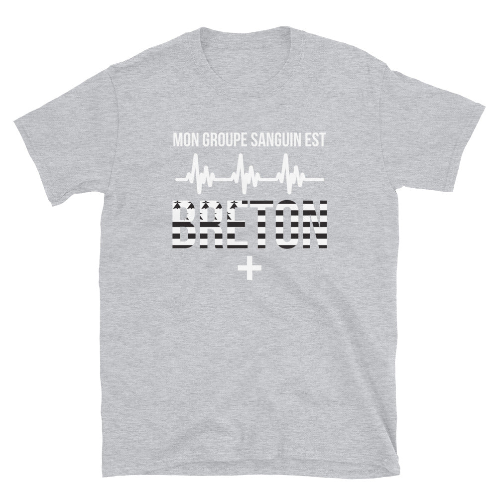 T-shirt Bretagne gris foncé chiné dos - Mon groupe sanguin est Breton Plus +