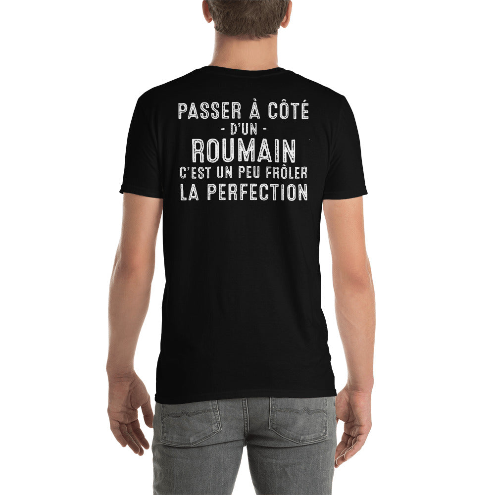 T-shirt Roumain noir dos - Frôler la perfection avec humour