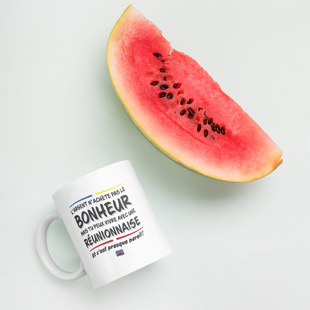 Bonheur & réunionnaise - Mug Blanc brillant - Ici & Là - T-shirts & Souvenirs de chez toi