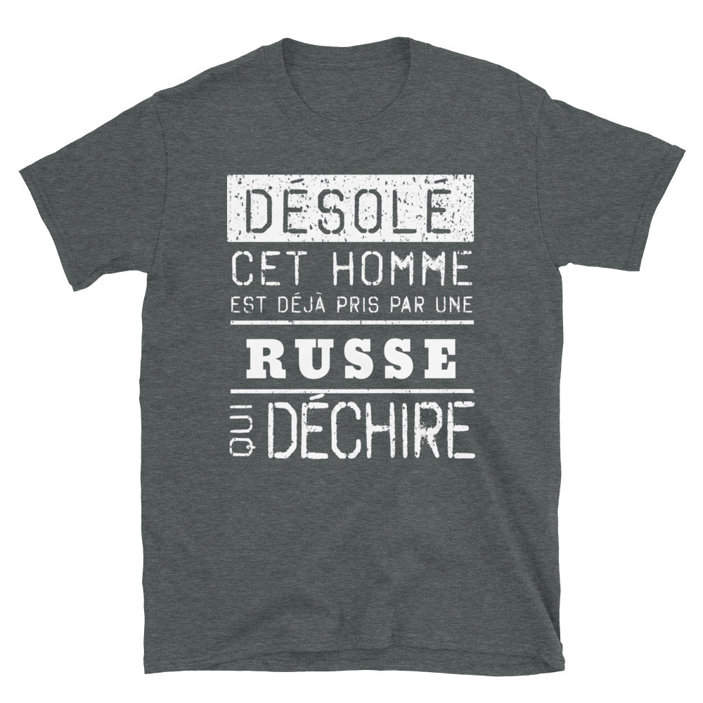 T-shirt Russe bleu marine - Désolé ce mec est pris par une fille qui déchire
