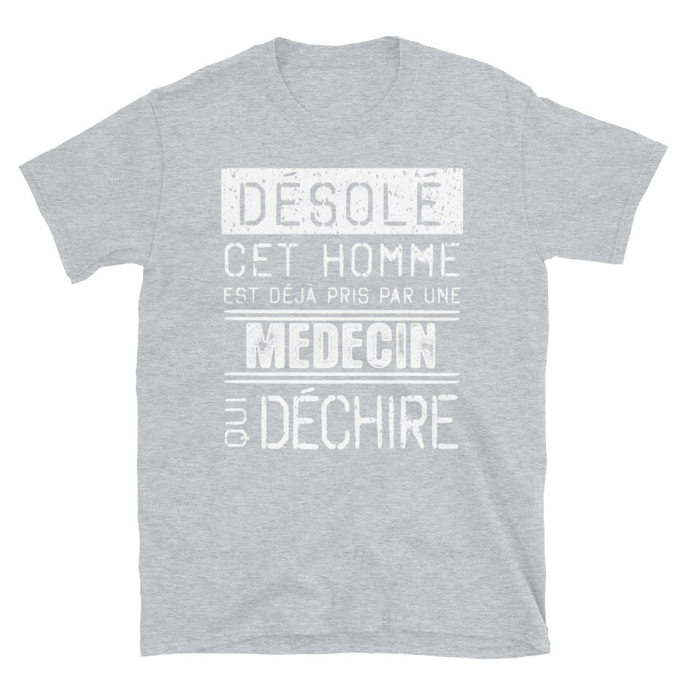 T-shirt humour bleu marine dos - Désolé ce mec est pris par une fille
