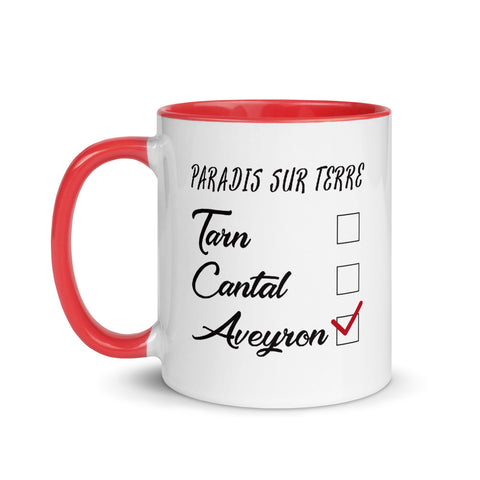 Aveyron Paradis sur terre - Mug Tasse Couleur intérieure Rouge - Ici & Là - T-shirts & Souvenirs de chez toi