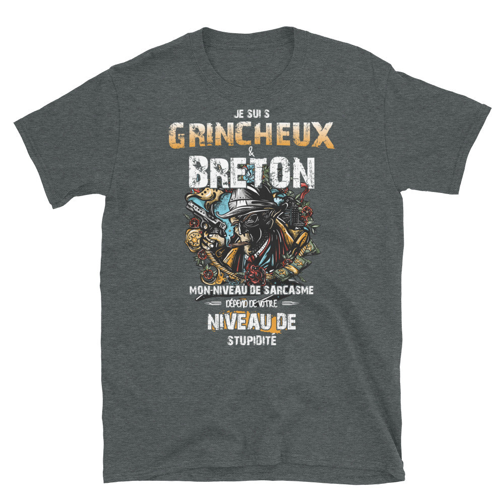 T-shirt Bretagne gris foncé chiné - Je suis grincheux et breton