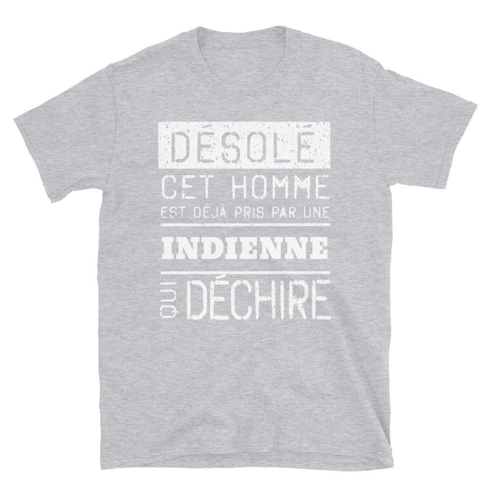 T-shirt Indienne bleu marine dos - Désolé ce mec est pris par une fille qui déchire