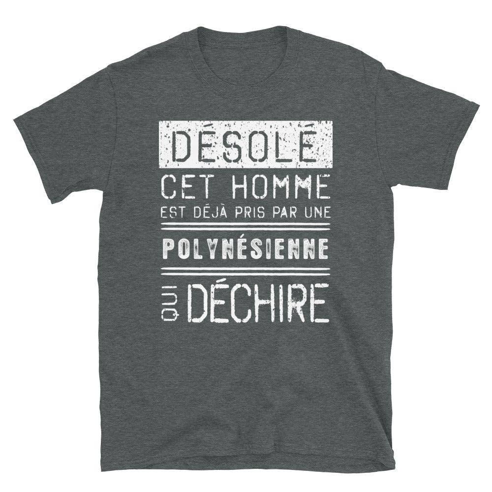 T-shirt Polynésien bleu marine - Désolé ce mec est pris par une fille