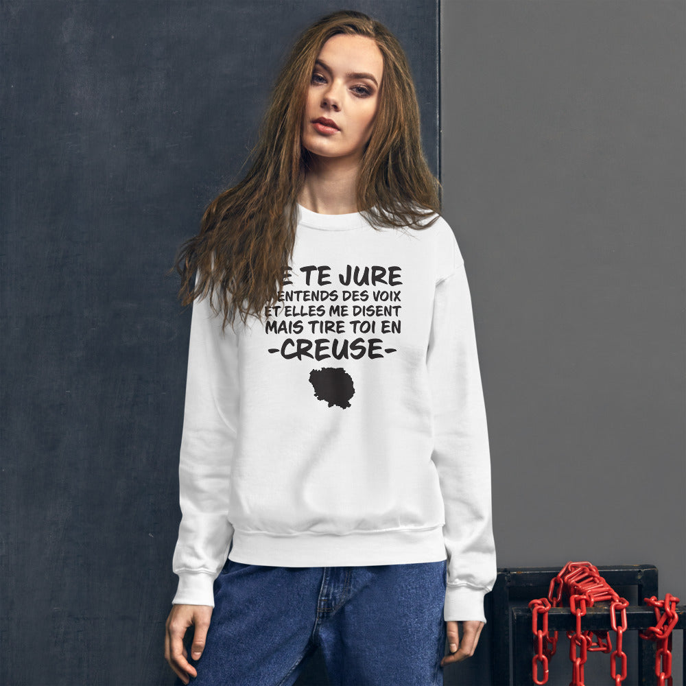 Sweatshirt Creuse gris sport dos - Je te jure avec humour local
