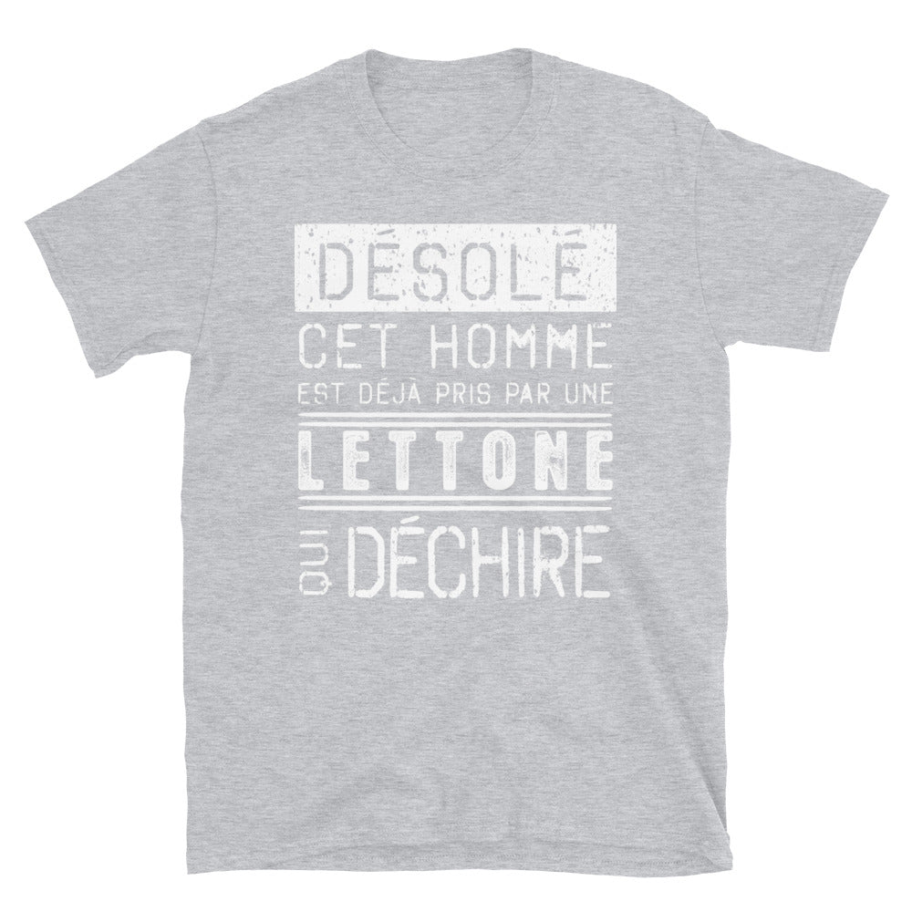 T-shirt Lettone bleu marine dos - Désolé ce mec est pris par une fille qui déchire