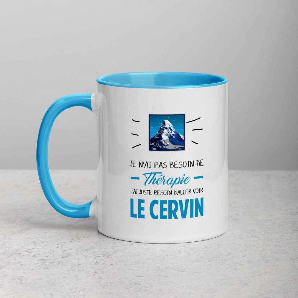 Thérapie Cervin - Matterhorn - Valais - Mug Couleur intérieure bleu - Ici & Là - T-shirts & Souvenirs de chez toi