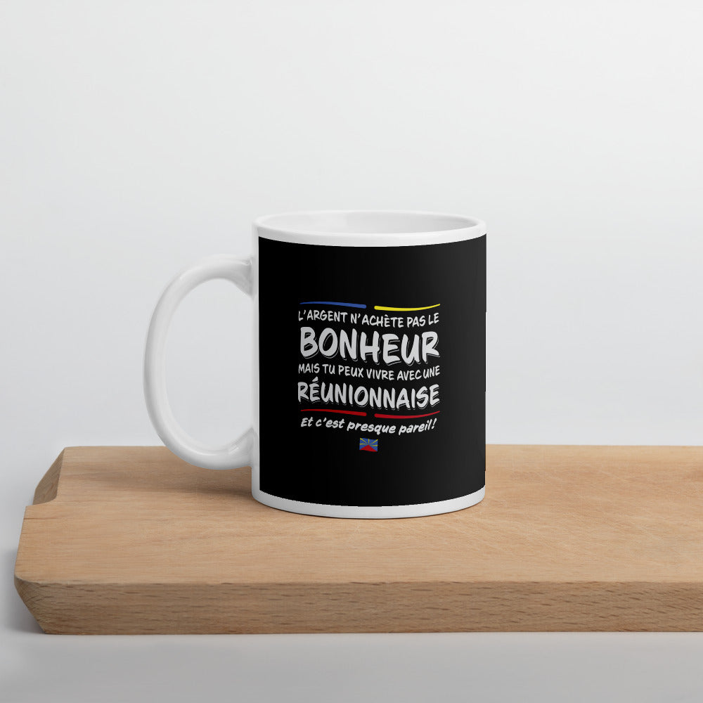 Bonheur & réunionnaise - Mug Noir - Ici & Là - T-shirts & Souvenirs de chez toi