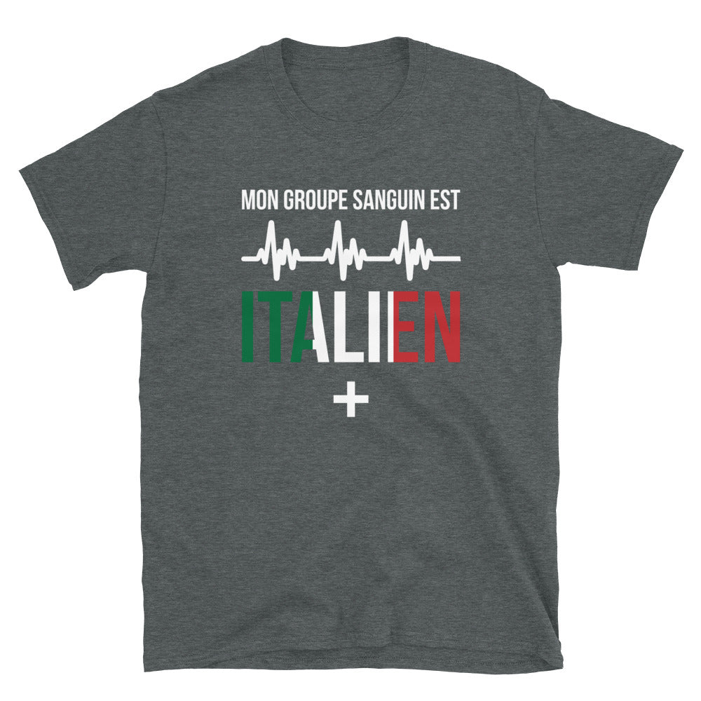 T-shirt Italie gris foncé chiné - Mon groupe sanguin : Italien plus