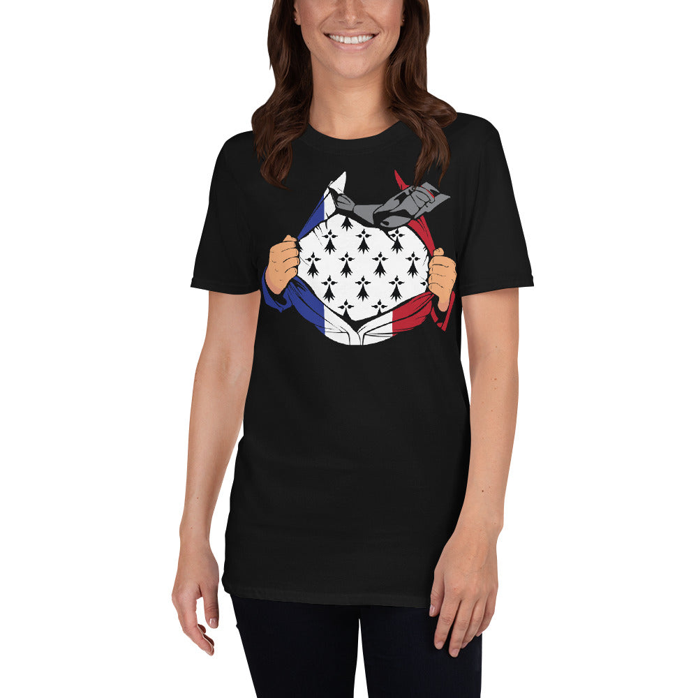 T-shirt Bretagne noir dos - Super héros breton avec humour