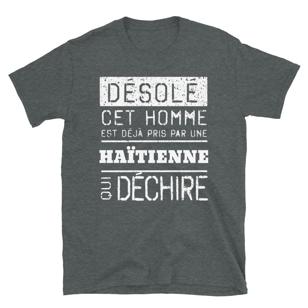 T-shirt Haïtien bleu marine - Désolé ce mec est pris par une fille