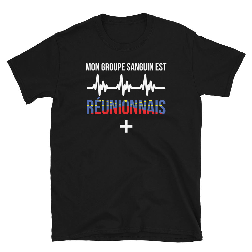 T-shirt Réunion noir - design groupe sanguin humoristique