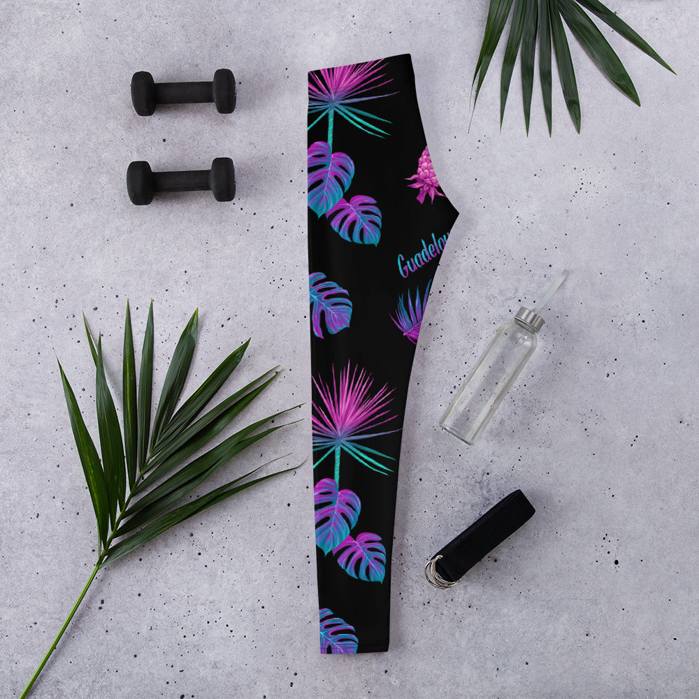 Leggings Guadeloupéens dos - Motif ananas et feuilles tropicales