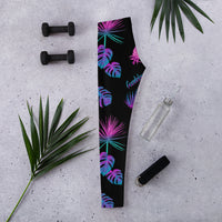 Thumbnail for Leggings Guadeloupéens dos - Motif ananas et feuilles tropicales