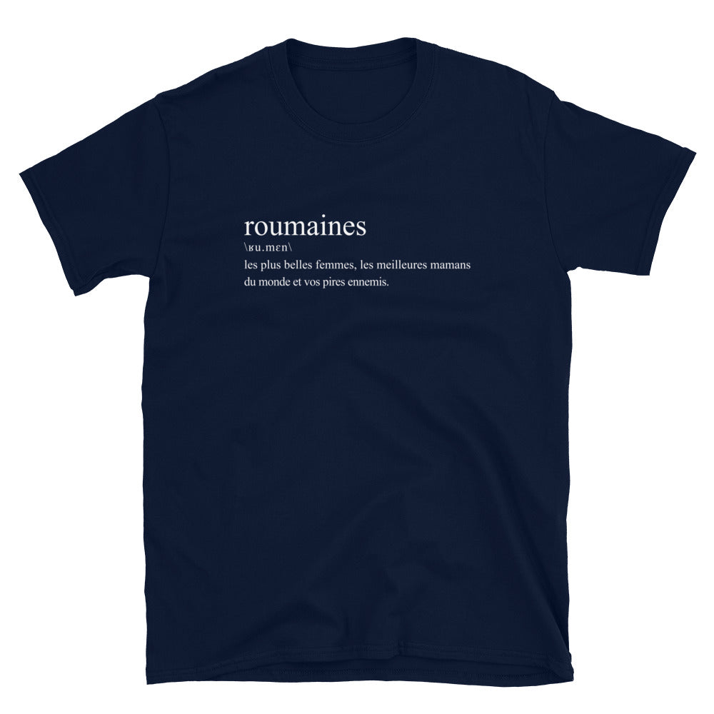 T-shirt Roumaines bleu marine dos - Définition humoristique et fière