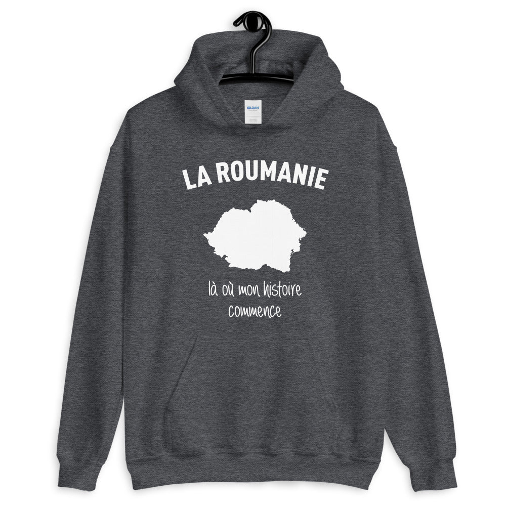 Sweatshirt Roumanie gris foncé - Mon histoire commence avec fierté