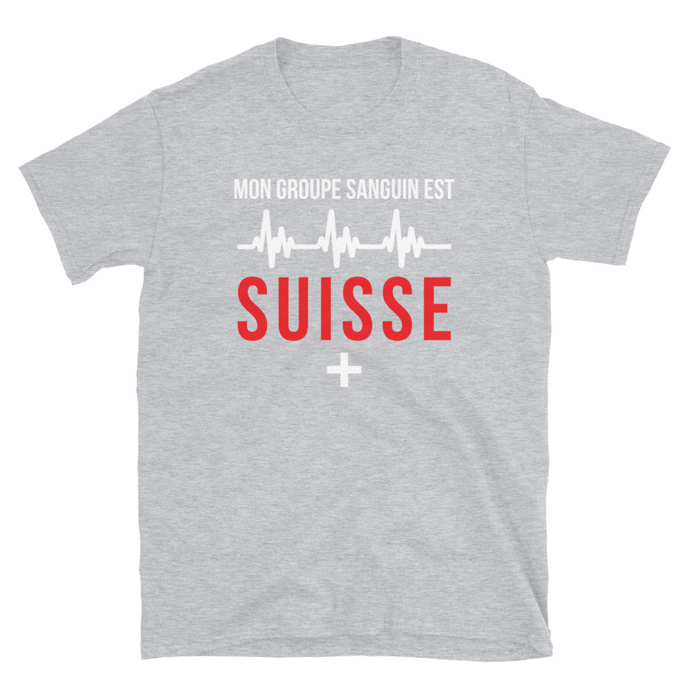 T-shirt Suisse gris foncé chiné dos - Groupe sanguin humoristique