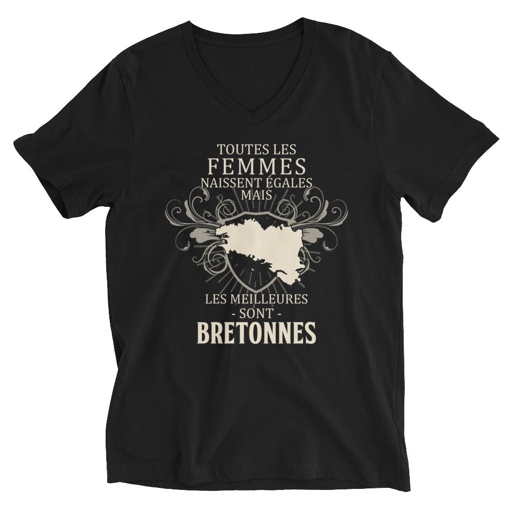 T-shirt Bretagne col V - Les meilleures sont Bretonnes face