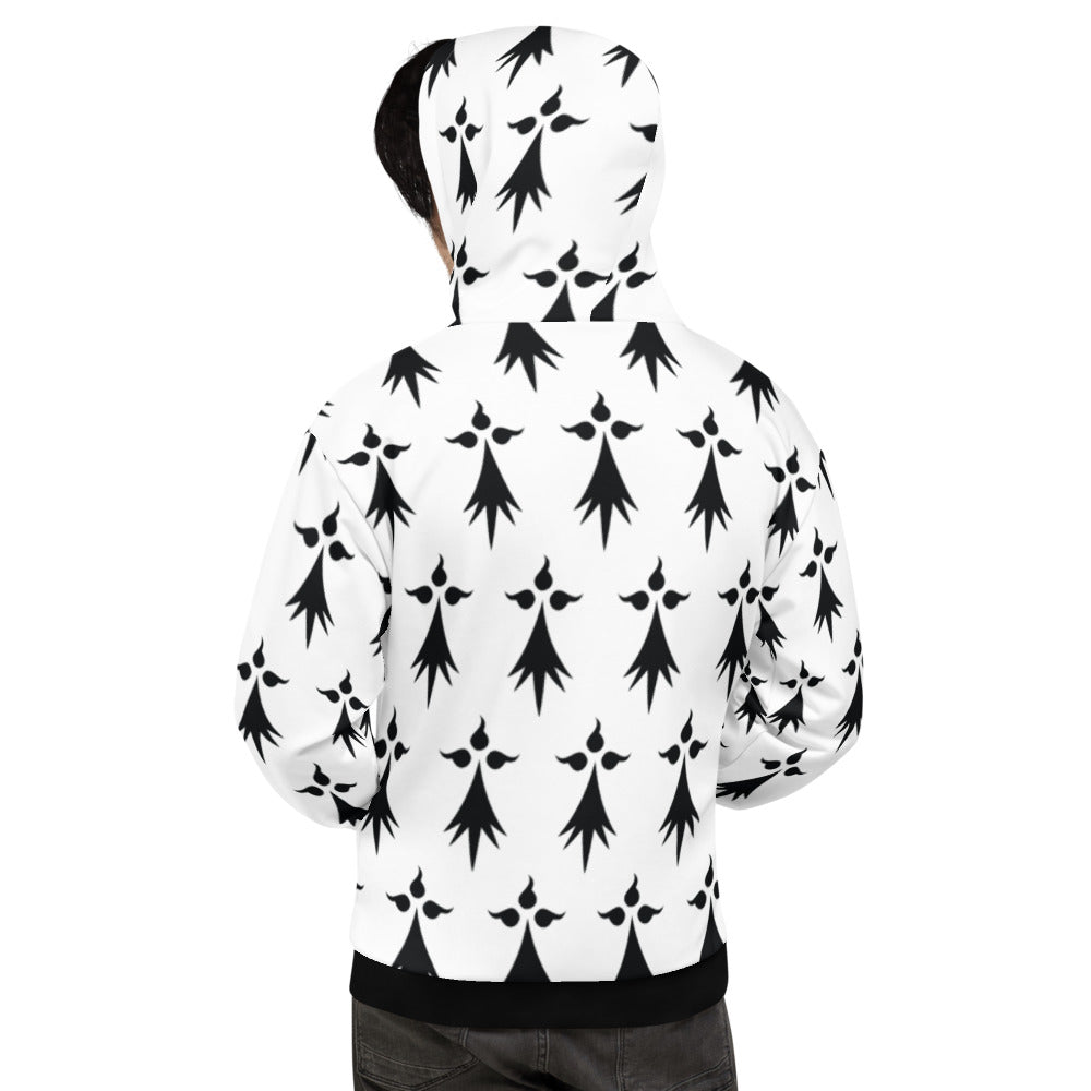 Sweat à capuche Bretagne noir dos - Blason hermines historique