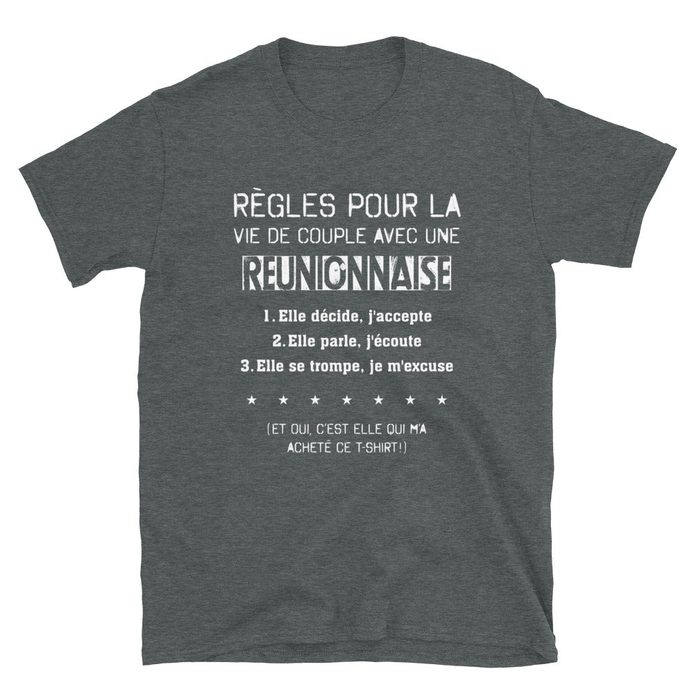 T-shirt Réunion noir - Règles pour vivre avec une Réunionnaise