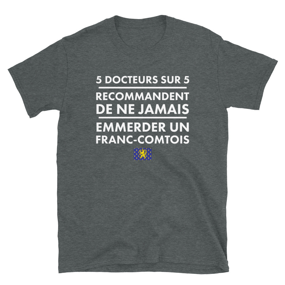 T-shirt Franche-Comté gris foncé chiné dos - Ne jamais emmerder un Franc-comtois