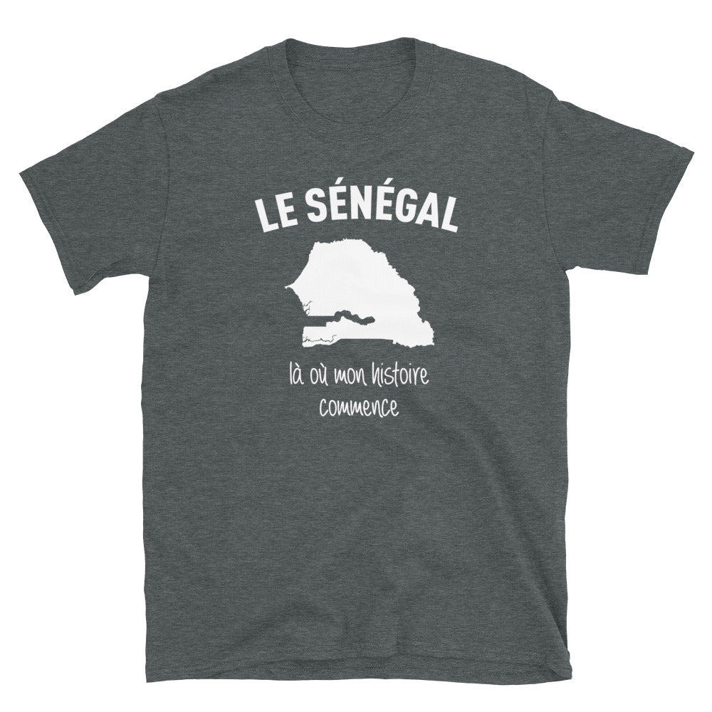 T-shirt Sénégal gris foncé chiné dos - Mon histoire commence avec fierté