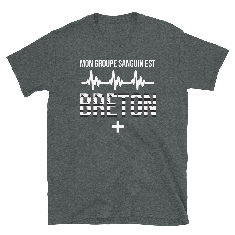 T-shirt Bretagne gris foncé chiné - Fierté de groupe sanguin breton