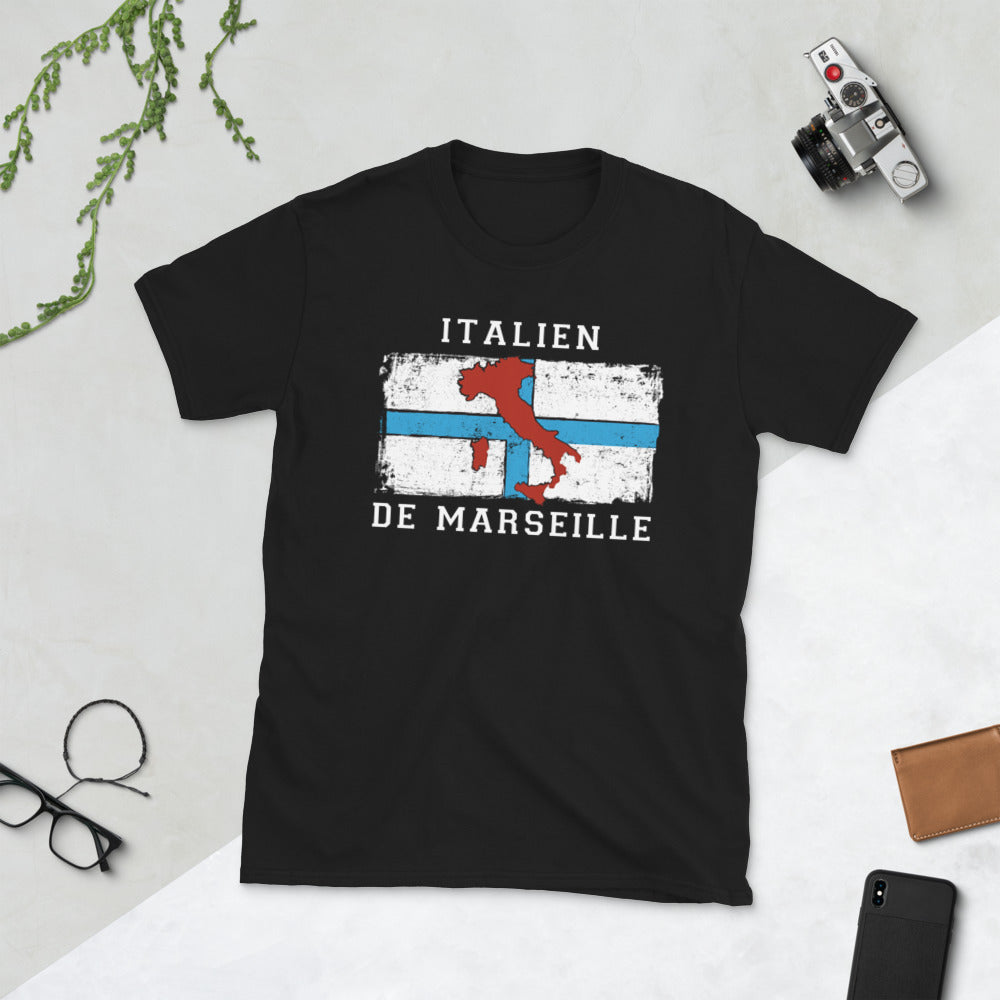 T-shirt Marseille gris foncé chiné - Italien de Marseille, drapeau et carte