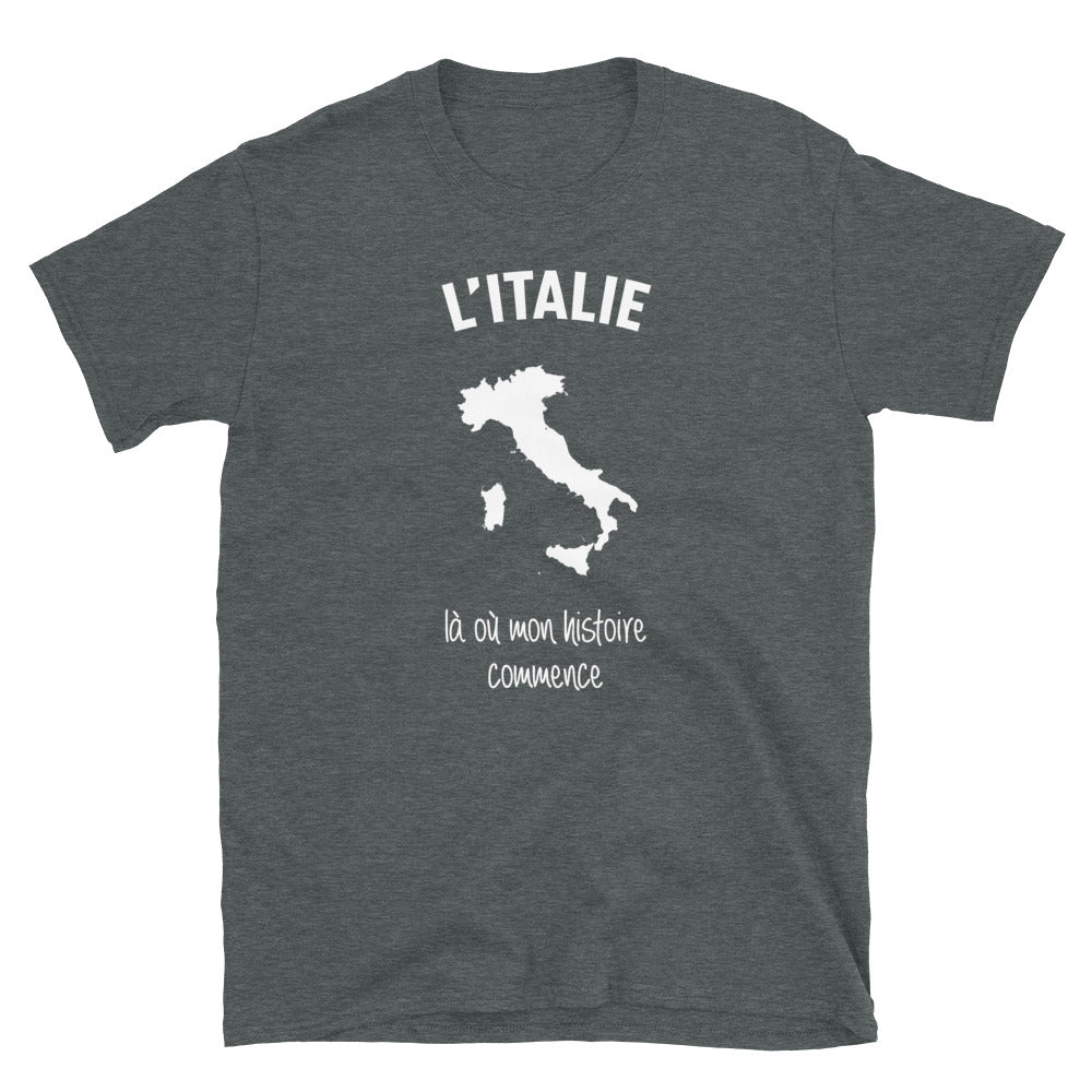 T-shirt Italie gris foncé chiné - Mon histoire commence avec fierté