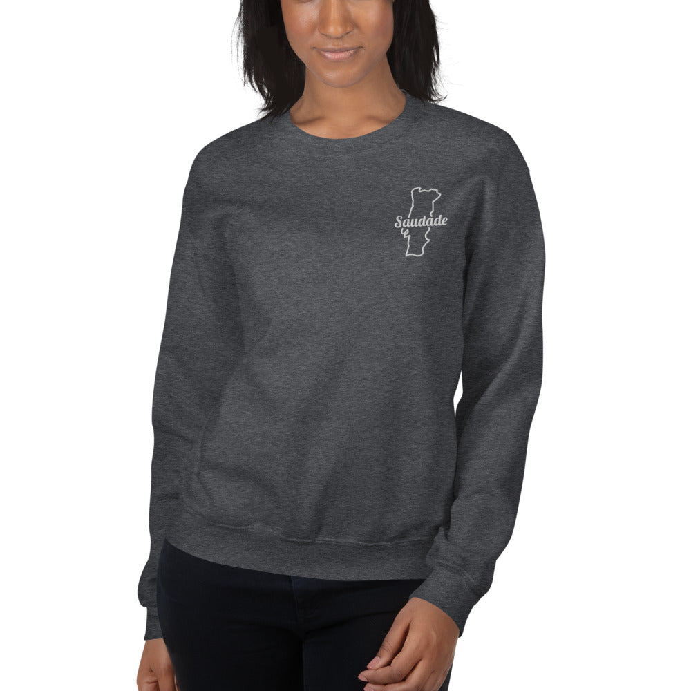 Sweatshirt Portugal gris foncé chiné dos - Nostalgie brodée avec carte