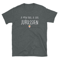 Thumbnail for T-shirt Jurassien gris foncé chiné - Je m'en fous je suis Jurassien face