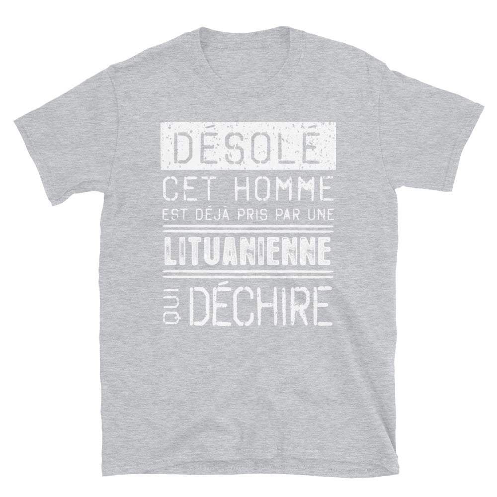 T-shirt Lituanien bleu marine dos - Désolé, il est pris par une fille