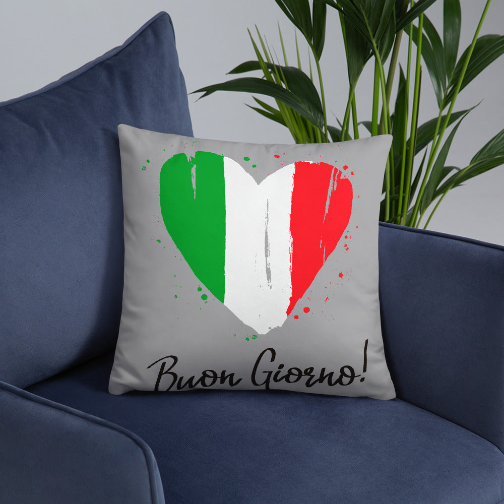 Coeur au couleur du drapeau Italien - Coussin imprimé bongiorno - Ici & Là - T-shirts & Souvenirs de chez toi