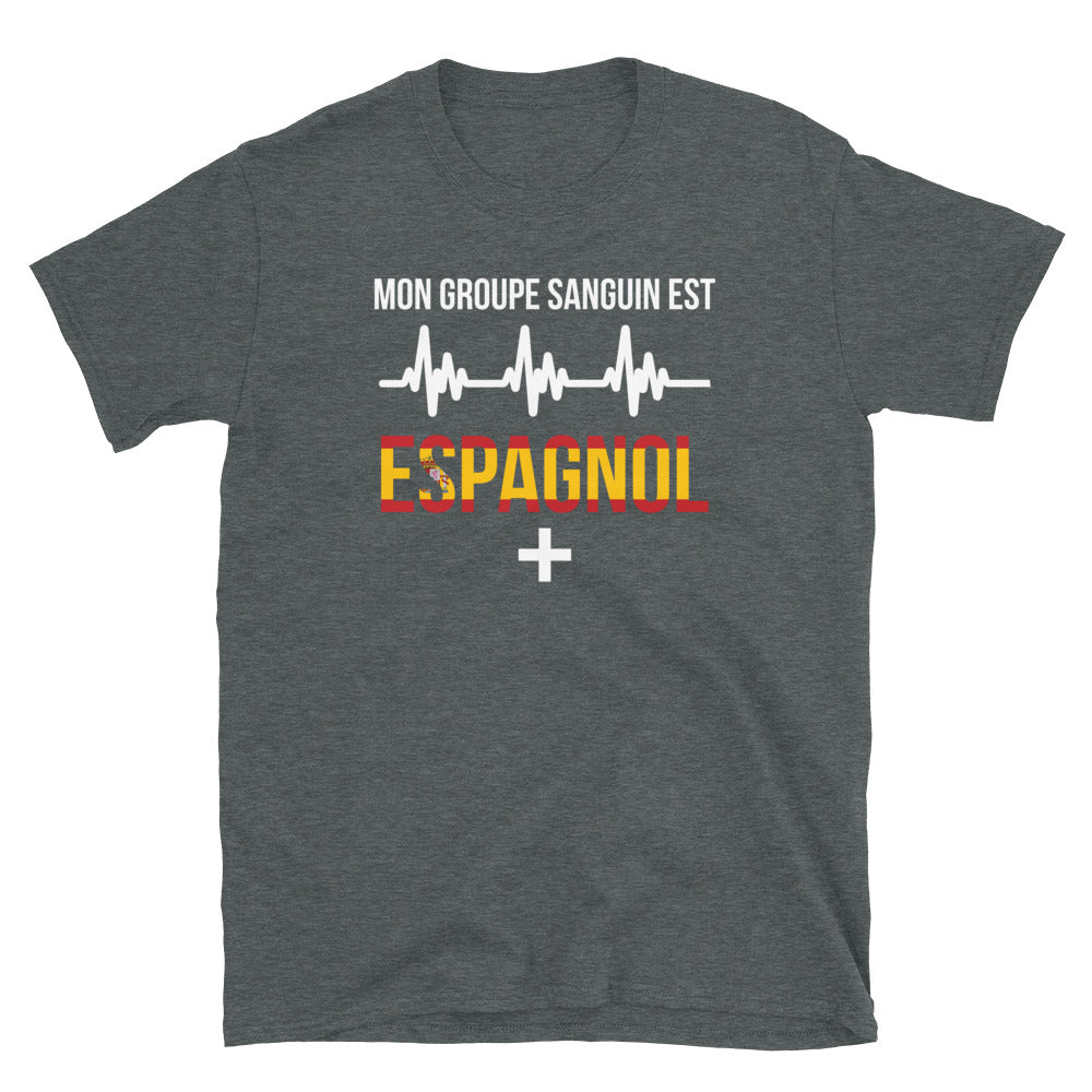 T-shirt Espagne gris foncé chiné - Groupe sanguin avec humour