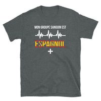 Thumbnail for T-shirt Espagne gris foncé chiné - Groupe sanguin avec humour