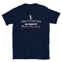 Thumbnail for T-shirt Pologne bleu marine dos - Priez pour moi ma femme est Polonaise