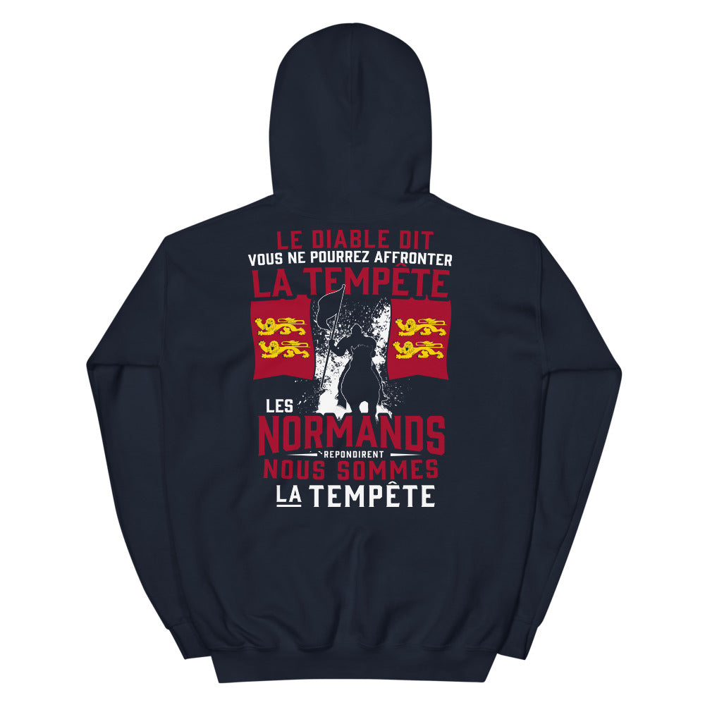 Sweatshirt Normand bleu marine dos - Tempête Diable avec humour