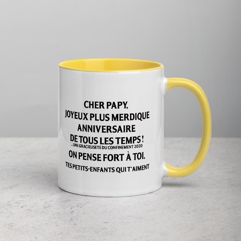 Mug anniversaire grand-père bleu dos - Papy Joyeux et humour