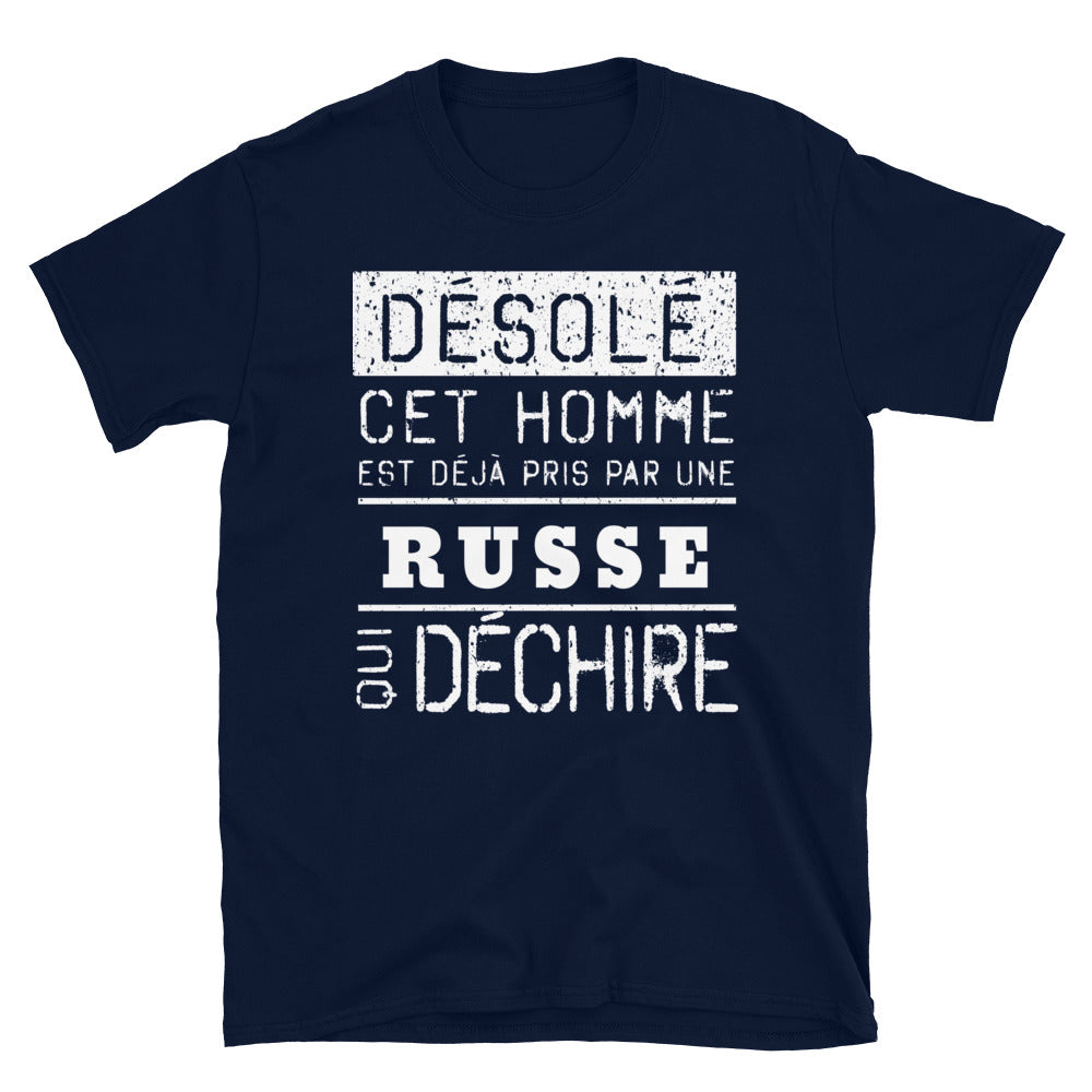 T-shirt Russe noir dos - Désolé ce mec est pris par une fille qui déchire